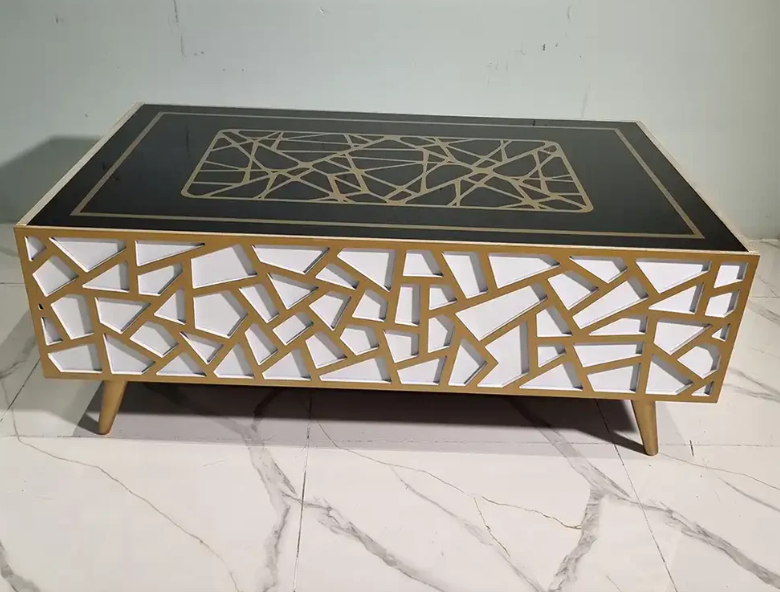 Gold-Inlay with Black Glass Top Center Table - CT13
