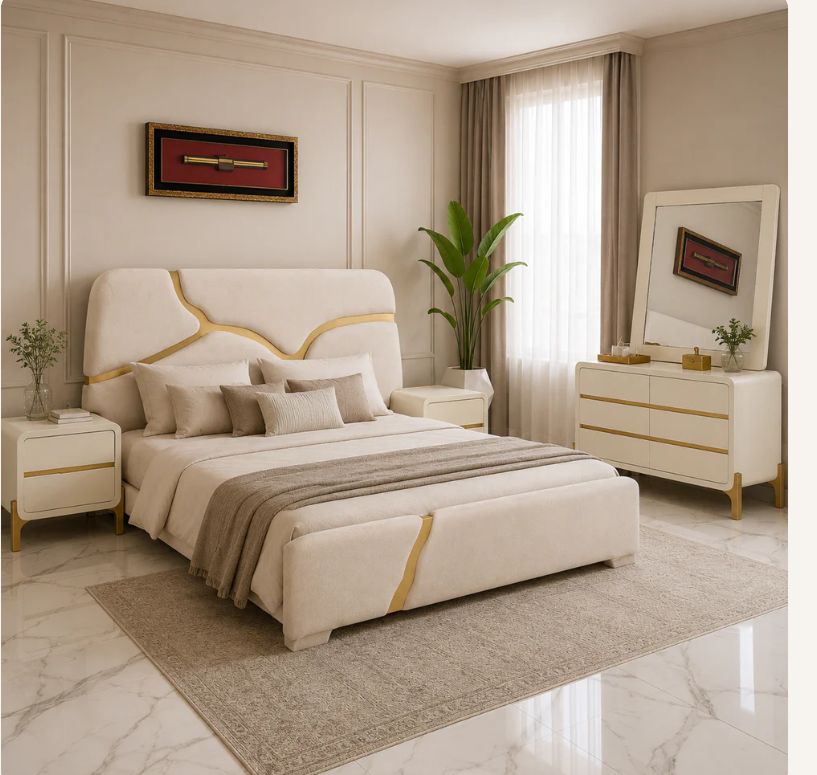 Luxurious minimalist bed set with gold accents -Md05